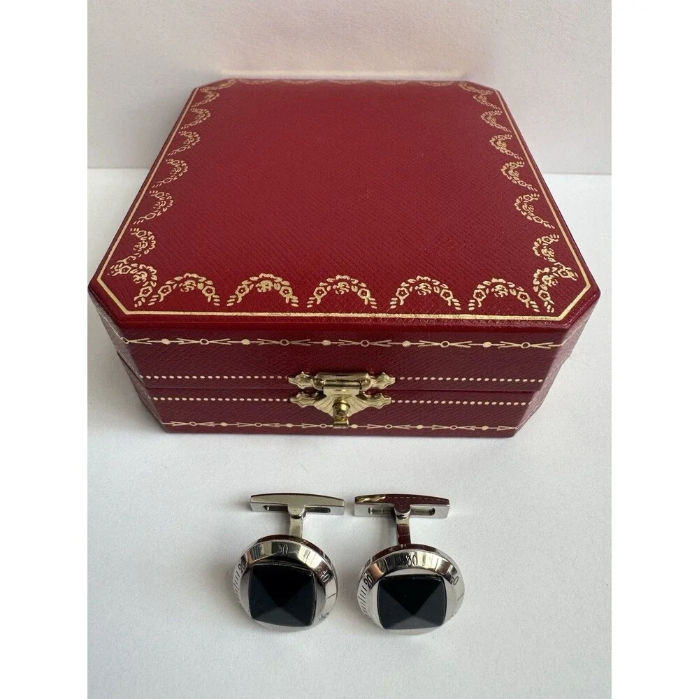 Cartier Pasha Watch Cufflinks Black SVL Luxury Large Button Jewelry